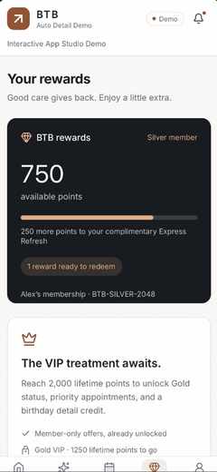 BTB Auto Detail Demo rewards screen