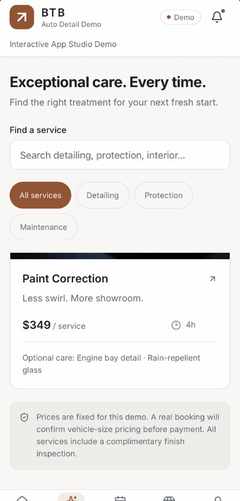 BTB Auto Detail Demo service detail screen
